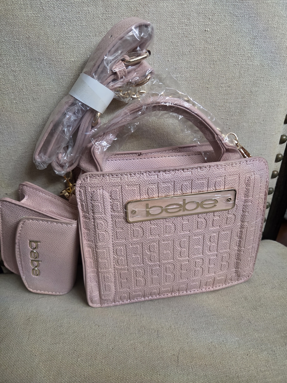 Nwt bebe Light Pink Embossed Logo Satchel with Gold Hardware